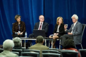 Moderator Kristin Neil Ryan (left), discussion leaders William J. Lenihan, Kathleen Matt, and Tom Byers.
