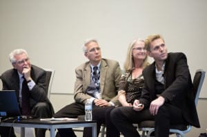 Moderator Ronald A. Altoon (left), William Voegele, Elizabeth Shreeve, and Arno Matis.