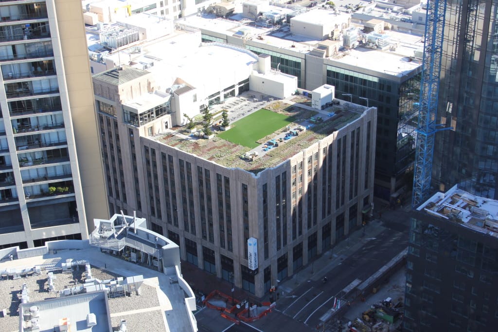 Twitter's new San Francisco headquarters, viewed from the roof of 100 Van Ness Avenue.