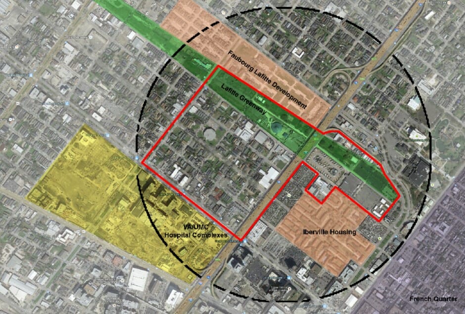 General ULI Hines Competition site area outlined in red, within its immediate area of influence. 