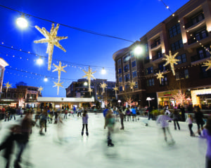 Avalon transforms its main green space into a skating rink to keep the space activated all year long. 
