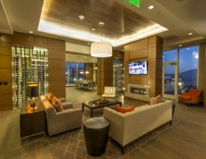 Club Room area at One Light Tower, new-build residential highrise in downtown Kansas City, Missouri - completed in 2015.